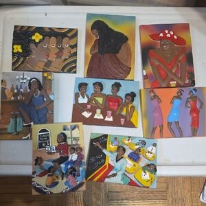 Set of 8 Colorful Black Culture Art Panels - Vibrant Red, Yellow, Blue